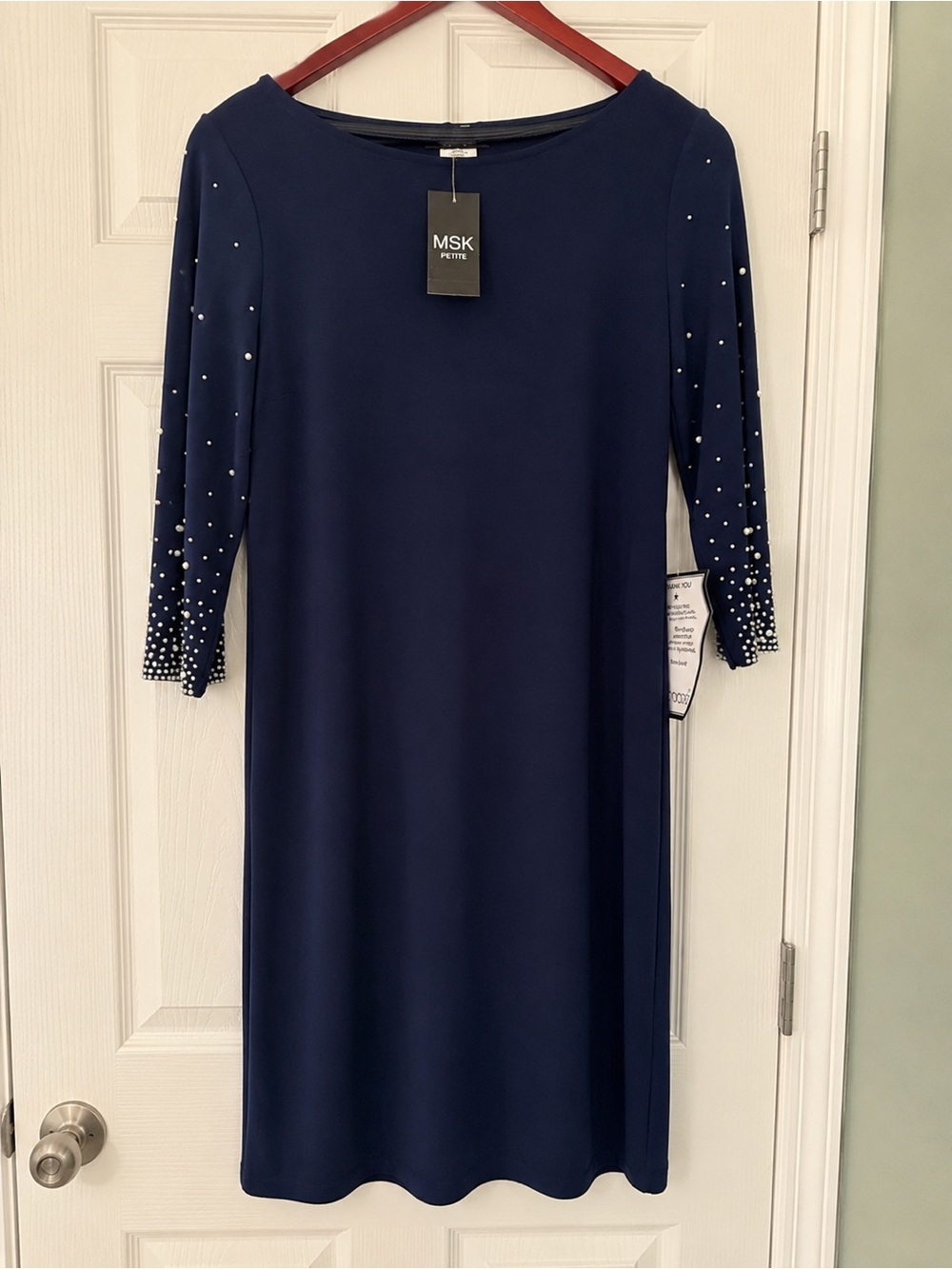 MSK Navy Pearl-Accent Midi Dress
